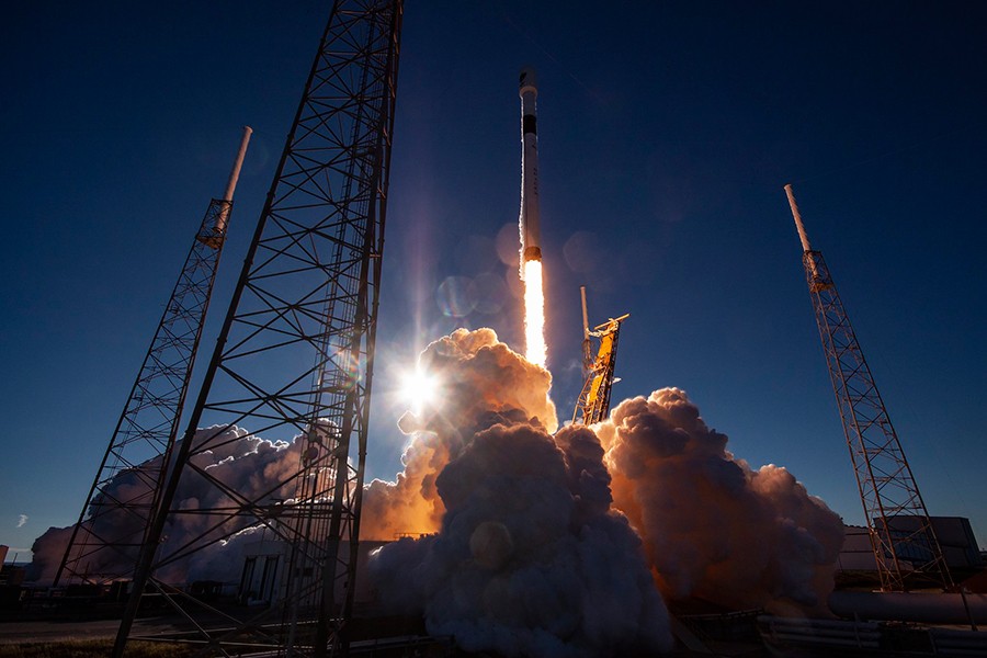 The Falcon 9 rocket carrying a roughly $500 million GPS satellite seen during lift off — Twitter/SpaceX photo