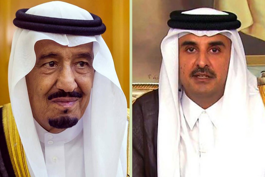 Saudi King Salman bin Abdulaziz Al Saud, Qatari Emir Sheikh Tamim bin Hamad Al Thani