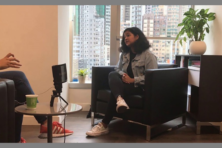 Fariha Salma Deiya Bakar in an interview with the Zubin Foundation, an organisation aiming to improve the lives of ethnic minorities in Hong Kong. Image taken from Youtube