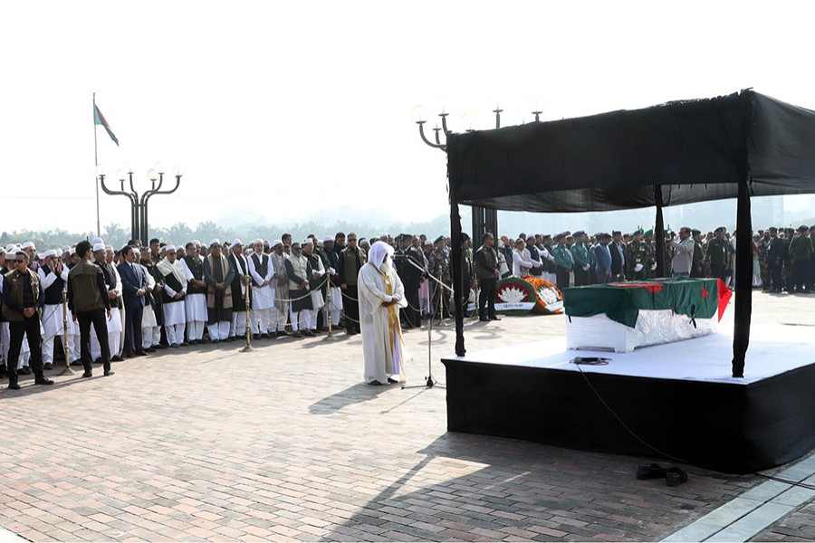 The first namaz-e-janaza of Syed Ashraf was held at the South Plaza of the Jaitya Sangsad on Sunday