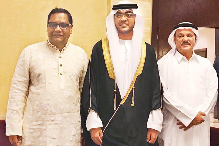 Sakhawat Hossain, Western Marine Shipyard's managing director and Ahmed Al Marzuki of Al Rashid Shipping Ltd seen in the ceremony