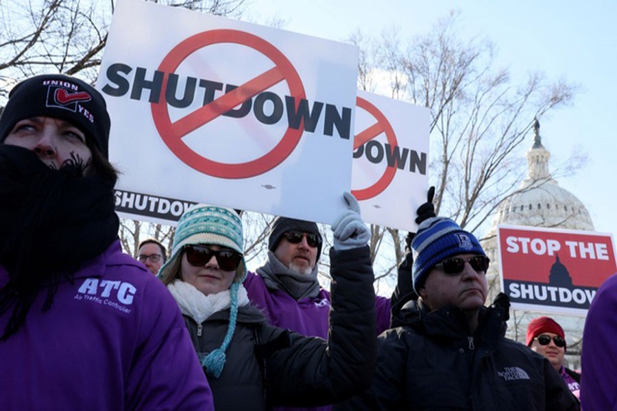 Federal air traffic controller union members protest the partial US federal government shutdown in a rally at the US Capitol in Washington, US, Jan 10, 2019. Reuters/File Photo