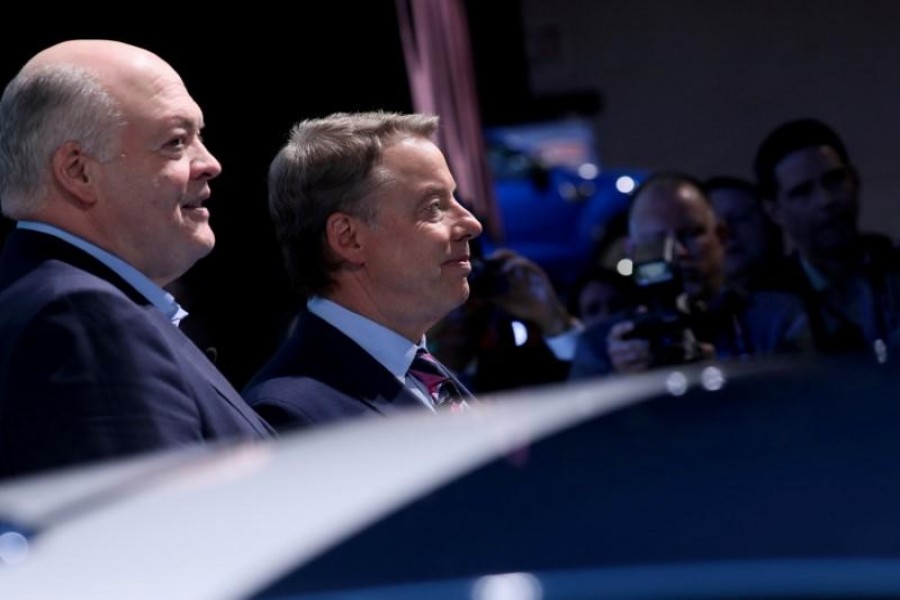 Ford Motor Company President and CEO Jim Hackett (L) and Executive Chairman Bill Ford attend their company's presentation at the North American International Auto Show in Detroit, Michigan, US, January 14, 2019. Reuters/File Photo