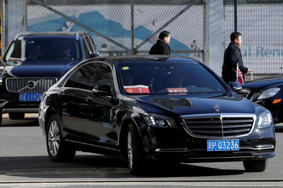 A convoy believed to be carrying senior North Korean official Kim Yong Chol leave upon his arrival at the international airport in Beijing, China January 17, 2019 - REUTERS/Jason Lee