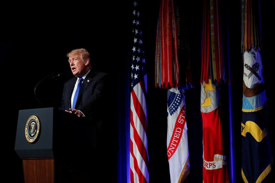 US President Donald Trump speaks during the Missile Defense Review announcement at the Pentagon in Arlington, Virginia, US, January 17, 2019. Reuters