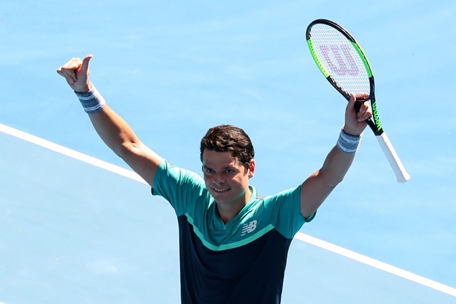 Canada’s Milos Raonic celebrates winning his match against Germany's Alexander Zverev — Reuters photo