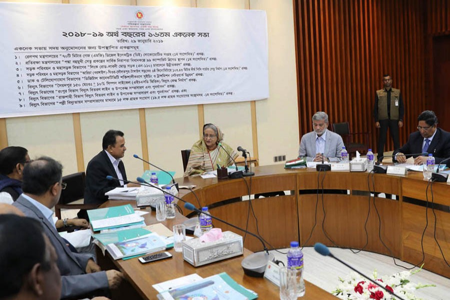 Prime Minister Sheikh Hasina presiding over the ECNEC meeting at NEC conference room in Dhaka on Tuesday (Focus Bangle Photo)