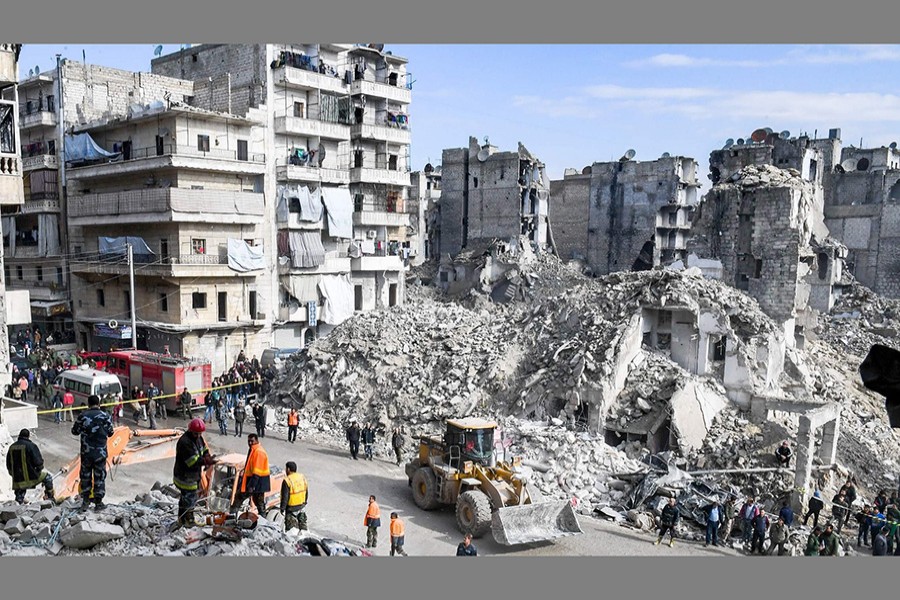 The war-damaged block was in a formerly rebel-held area that had been bombed before Syrian forces retook it. Internet photo