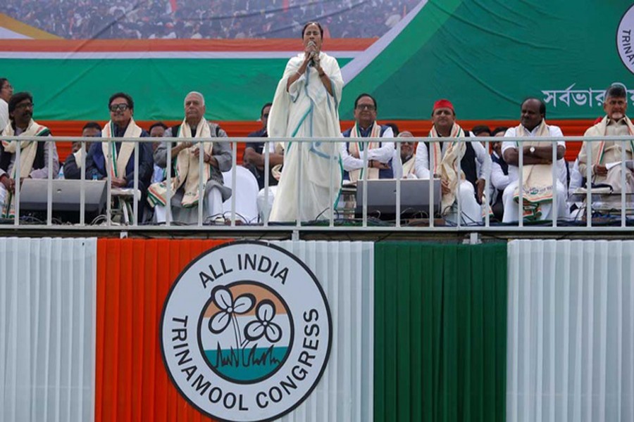 Mamata Banerjee, Chief Minister of the state of West Bengal, speaks during "United India" rally attended by the leaders of India's main opposition parties ahead of the general election, in Kolkata, India, Jan 19, 2019. Reuters/Files