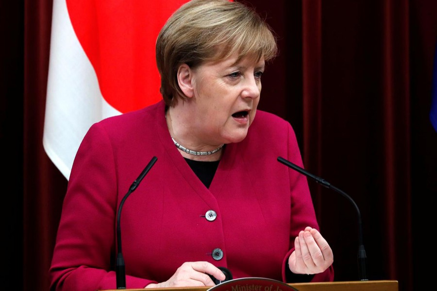 German Chancellor Angela Merkel attends a joint news conference with Japan's Prime Minister Shinzo Abe in Tokyo, Japan, February 4, 2019. Reuters