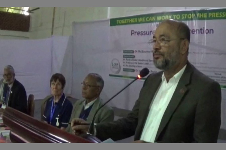 State Minister for the Ministry of Disaster Management and Relief Enamur Rahman speaks while inaugurating the seminar at Centre for the Rehabilitation of the Paralysed (CRP) on Sunday, Feb 10, 2019. Photo: UNB