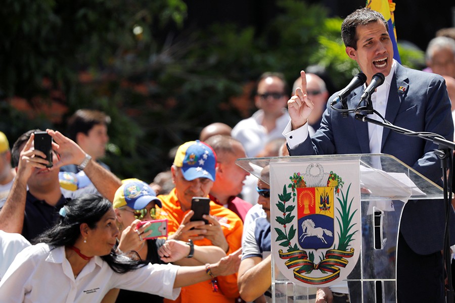 Venezuelan opposition leader Juan Guaido, who many nations have recognised as the country's rightful interim ruler, speaks as he attends a rally to commemorate the Day of the Youth and to protest against Venezuelan President Nicolas Maduro's government in Caracas, Venezuela on Tuesday — Reuters photo