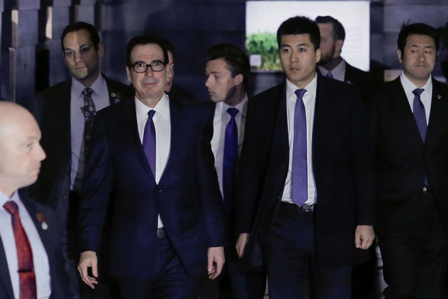 US Treasury Secretary Steven Mnuchin, a member of the US trade delegation to China, leaves a hotel in Beijing for talks with Chinese officials, China, February 14, 2019. Reuters