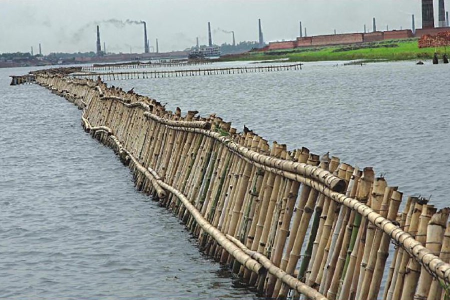 Land grabber fence in a section of Buriganga river, Dhaka - Collected