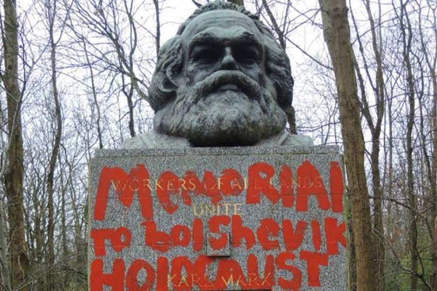 The memorial was covered with the words 'Doctrine of Hate'. Photo courtesy of Highgate Cemetary