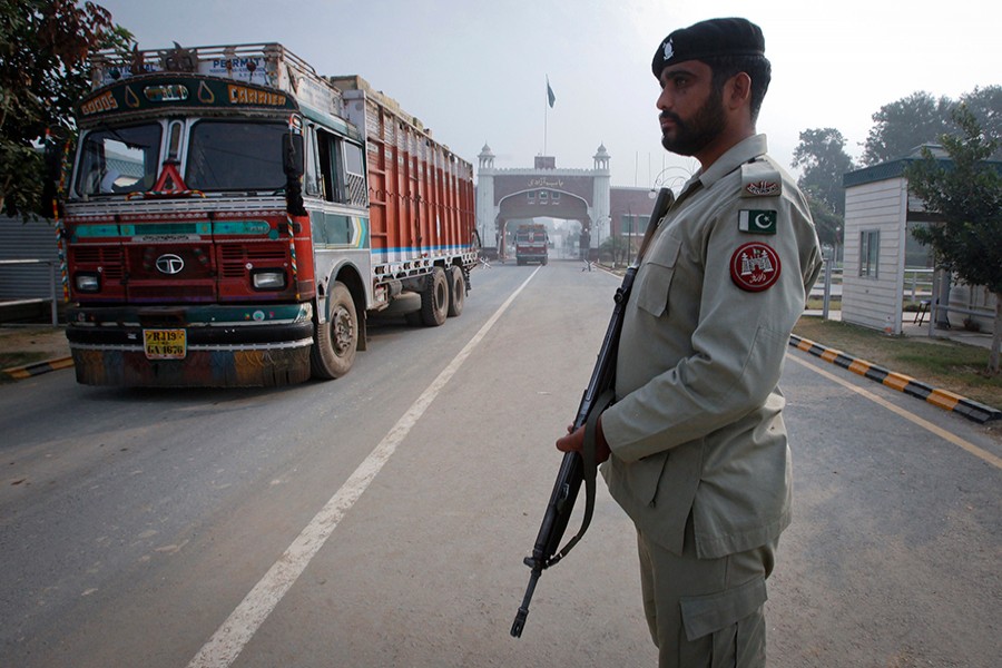 A Pakistani paramilitary soldier stands guard at the Wagah border, Lahore — Reuters file photo used only for representation