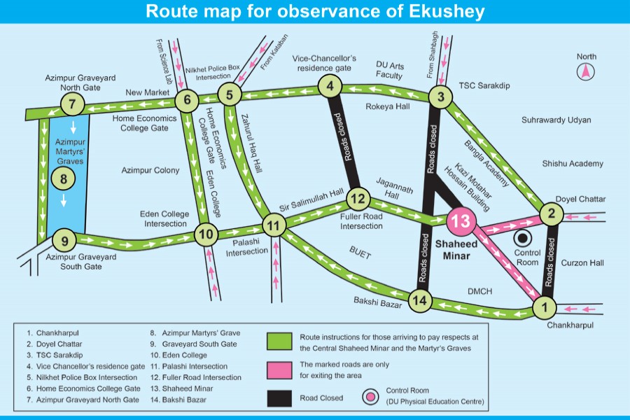 Route map for entering the Central Shaheed Minar                          -Map credit: Dhaka University