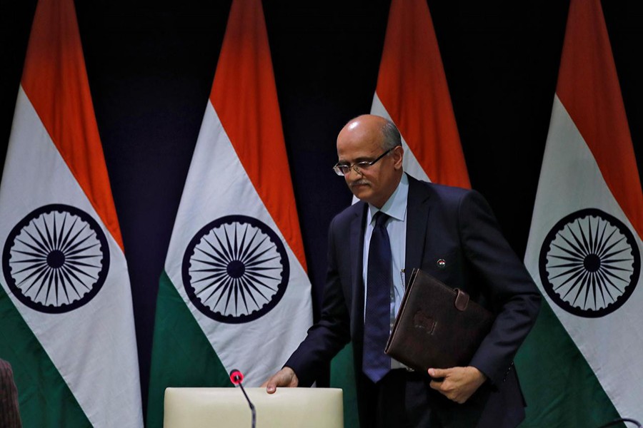 India's Foreign Secretary Vijay Gokhale arrives for a media briefing in New Delhi, India on Tuesday — Reuters photo