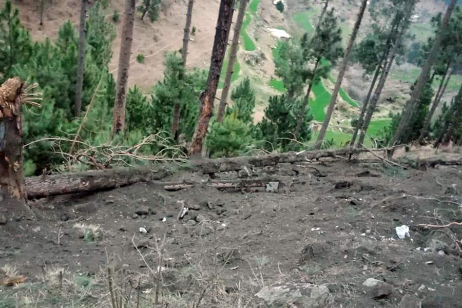 General view of a site after the Indian military aircrafts released payload in Balakot of Pakistan on Tuesday. -Reuters Photo