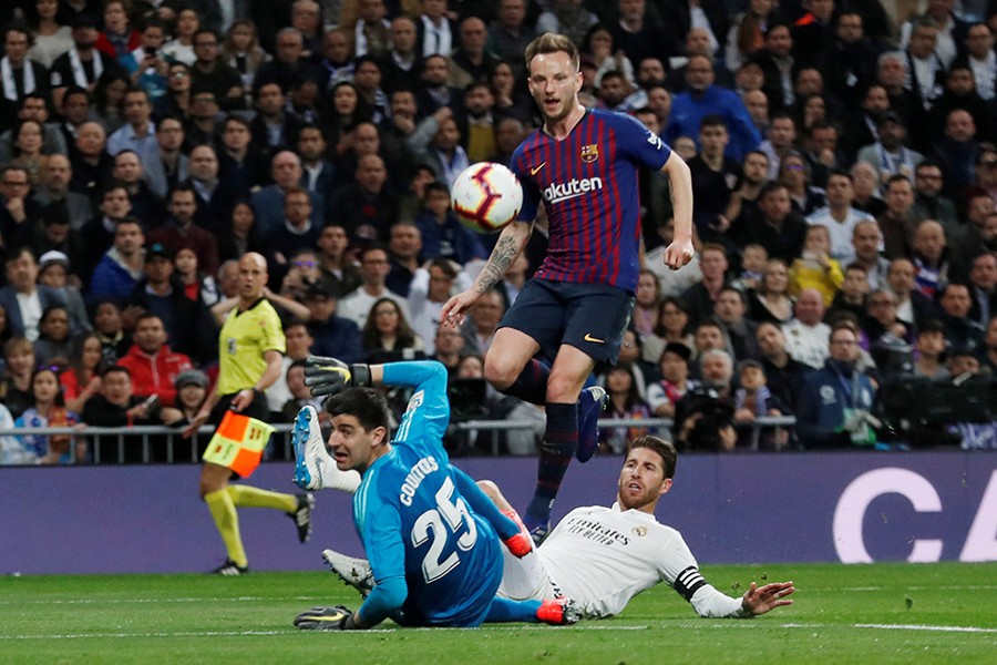 Barcelona Ivan Rakitic scores the only goal with an ice-cool finish over goalkeeper Thibaut Courtois — Reuters photo