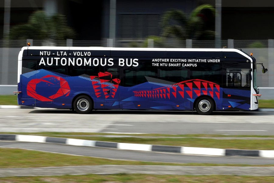 Nanyang Technological University (NTU) Singapore and Volvo Buses unveil their first full size autonomous electric bus in Singapore on March 5, 2019 — Reuters photo