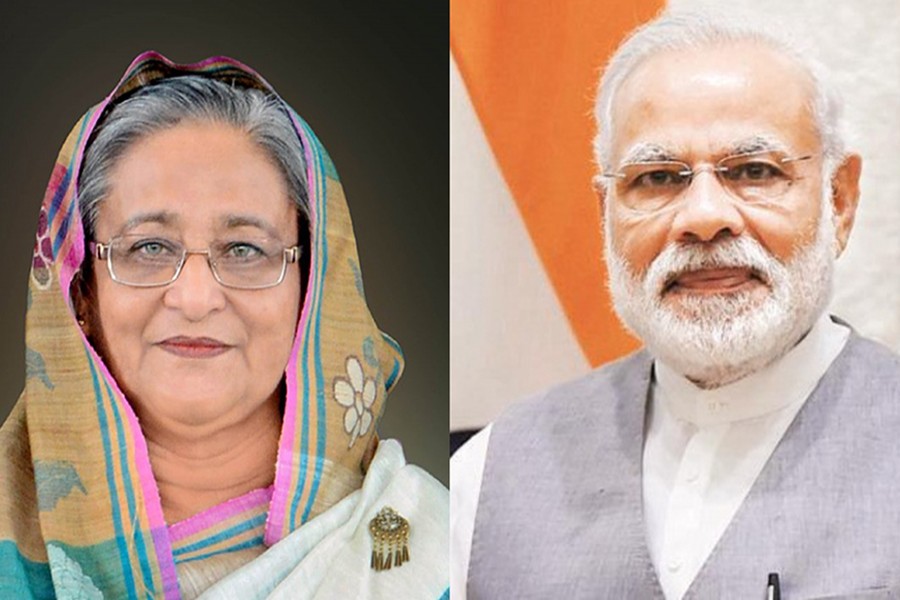 Prime Minister Sheikh Hasina (L) and her Indian counterpart Narendra Modi seen in this photo collage — via UNB