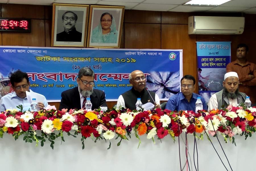 State Minister for Fisheries and Livestock Ashraf Ali Khan Khasru speaking at a press conference at Fisheries Department Building in Dhaka on Friday. -UNB Photo