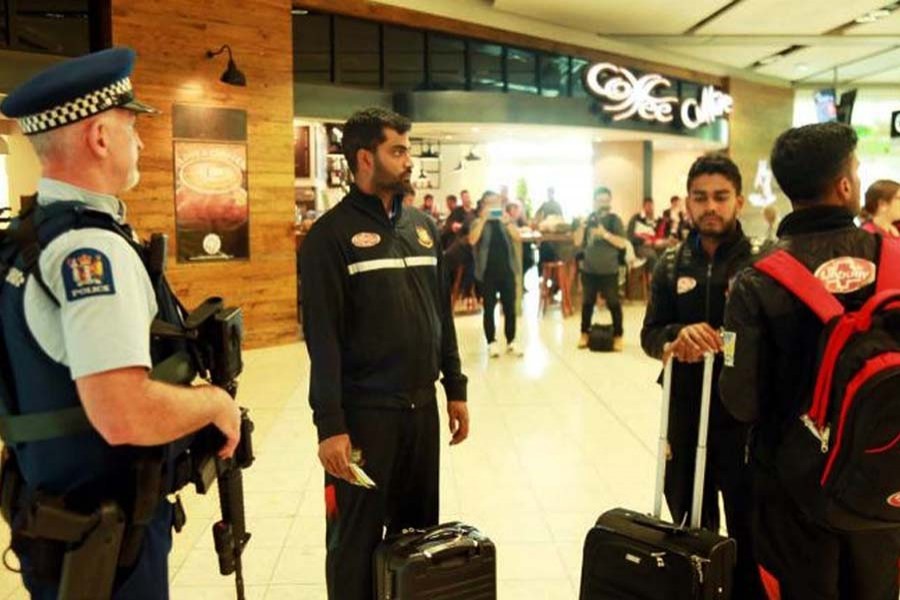 Bangladesh cricket team members were snapped at the Christchurch airport on Saturday morning (BCB Twitter)