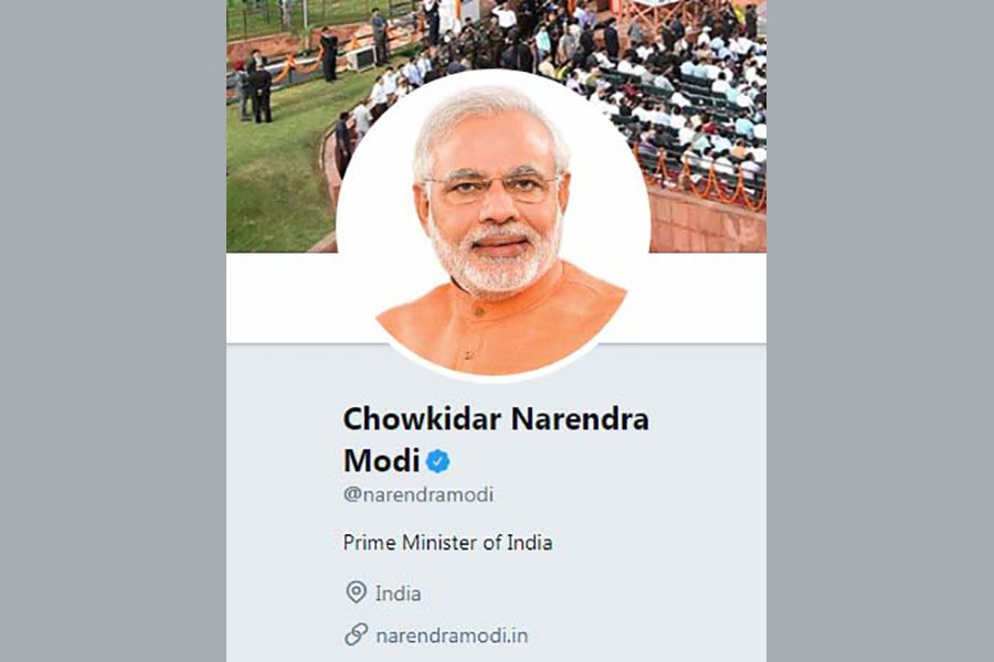 Modi, BJP leaders add 'Chowkidar' to Twitter names