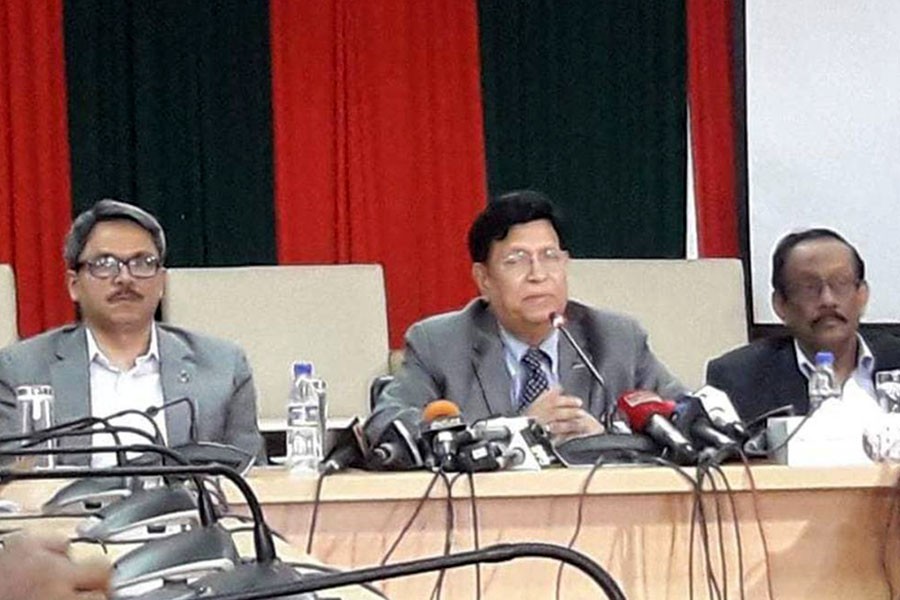 Foreign Minister Dr AK Abdul Momen addressing a press conference at the Ministry of Foreign Affairs on Monday. Photo: UNB