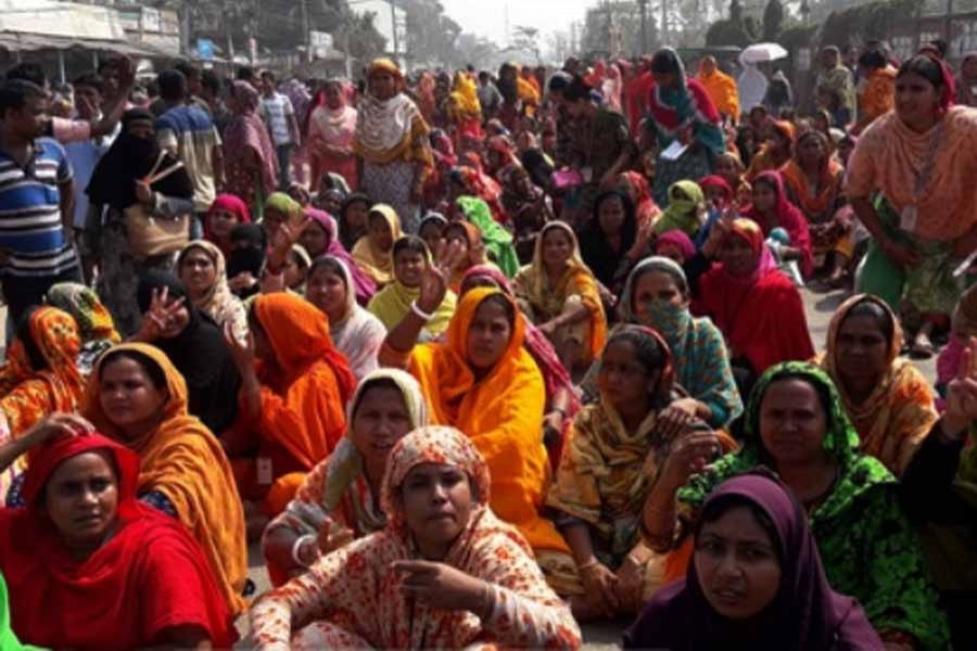 RMG workers protest for back pay in Gazipur