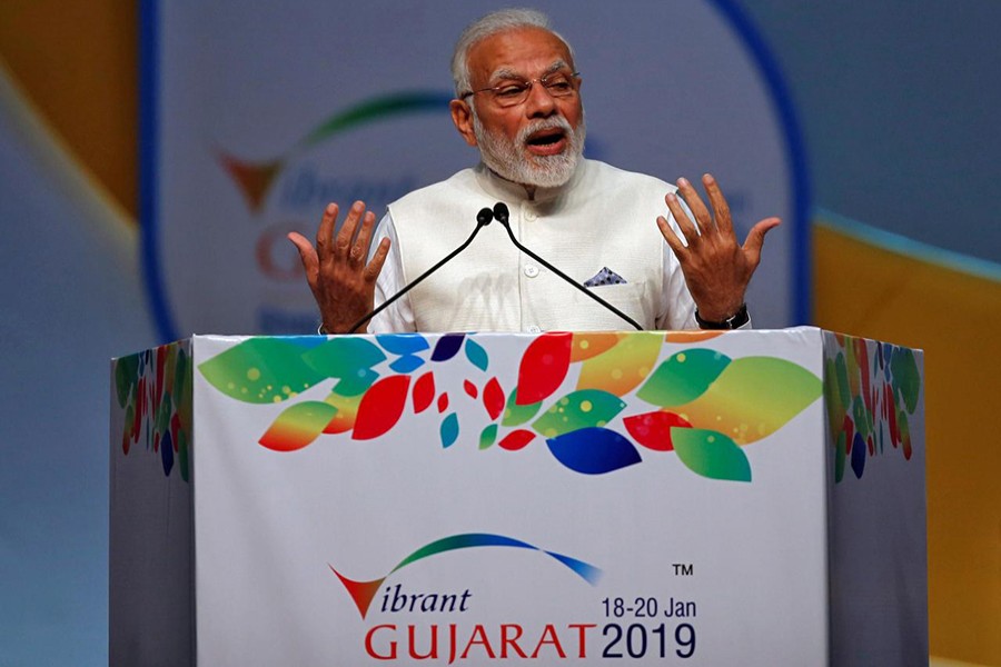 India's Prime Minister Narendra Modi speaks during the Vibrant Gujarat Global Summit in Gandhinagar, India on January 18, 2019 — Reuters/File