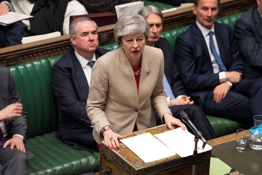 British Prime Minister Theresa May speaks at the House of Commons in London, Britain March 29, 2019. ©UK Parliament/Mark Duffy/Handout via Reuters Attention Editors - This image was provided by a third party.