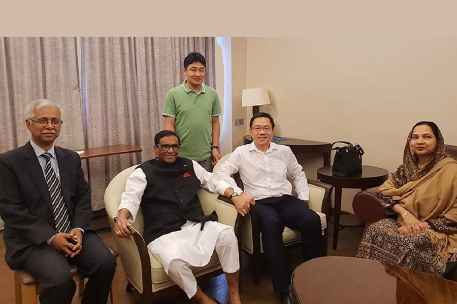 Road Transport and Bridges Minister Obaidul Quader seen at a cabin of the Mount Elizabeth Hospital in Singapore — Photo via UNB