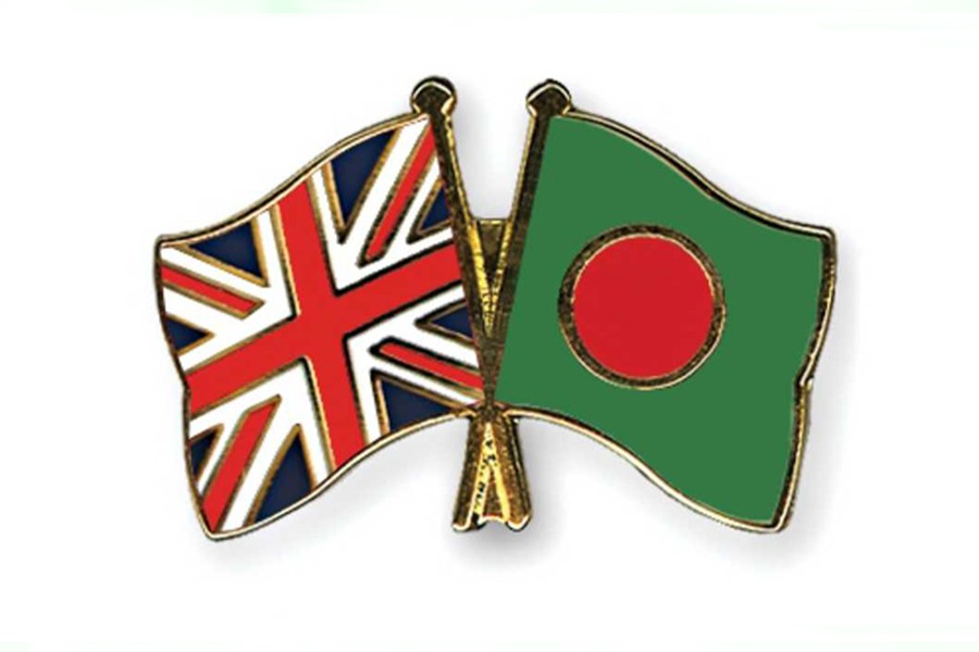 Flags of Bangladesh and the United Kingdom are seen cross-pinned in this photo symbolising friendship between the two nations — Collected