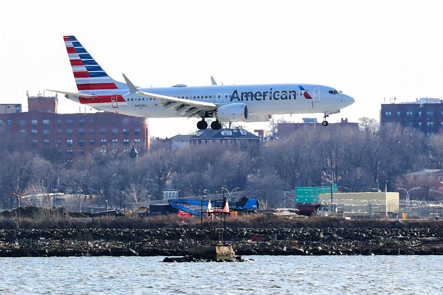 An American Airlines Boeing 737 Max 8, on a flight from Miami to New York City, comes in for landing at LaGuardia Airport in New York, US on March 12, 2019 — Reuters photo