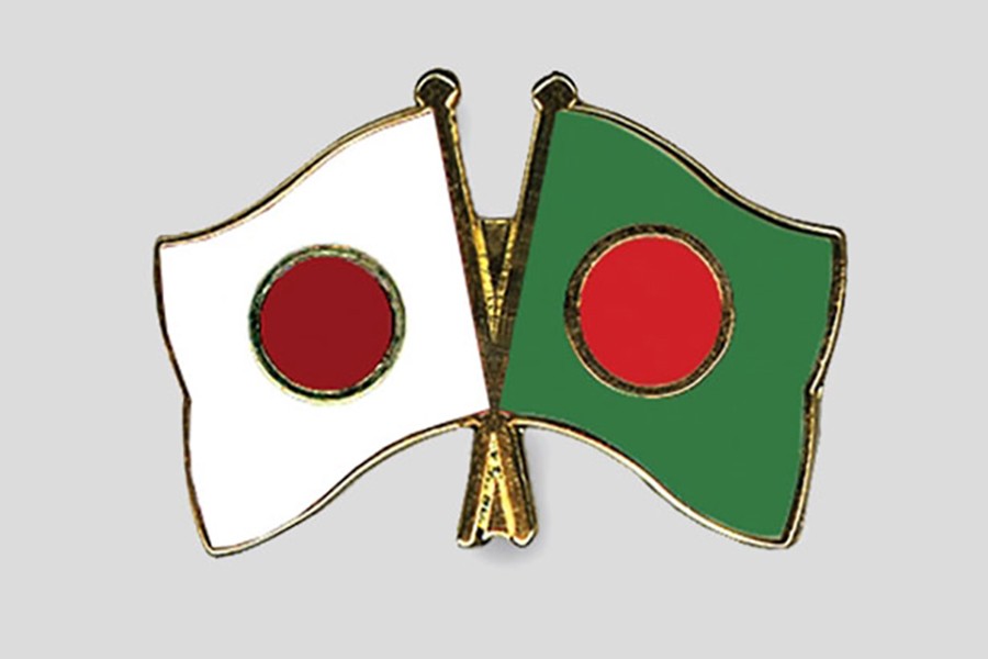 Flags of Bangladesh and Japan are seen cross-pinned in this photo symbolising friendship between the two nations — Collected