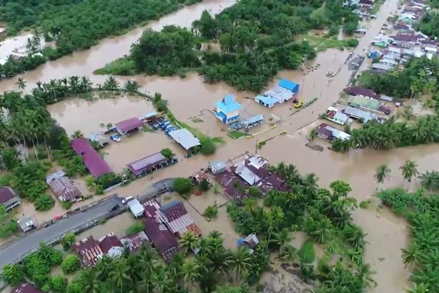 A flooded area is seen in Bengkulu, Indonesia, in this still image from video taken on April 27, 2019, obtained from social media — EP CREATIVE PRODUCTIONS via  Reuters