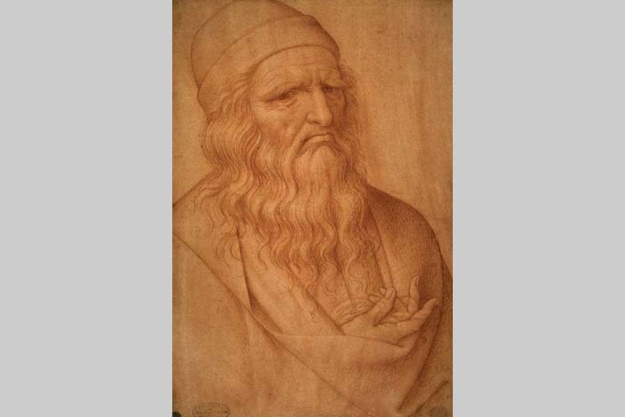 A sketch of Leonardo da Vinci showing his 'claw hand'