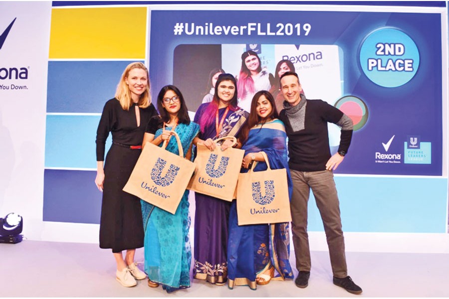 Members of Team Bangladesh who became first runners-up of Unilever Future Leaders' League, held in London, UK pose for a photo