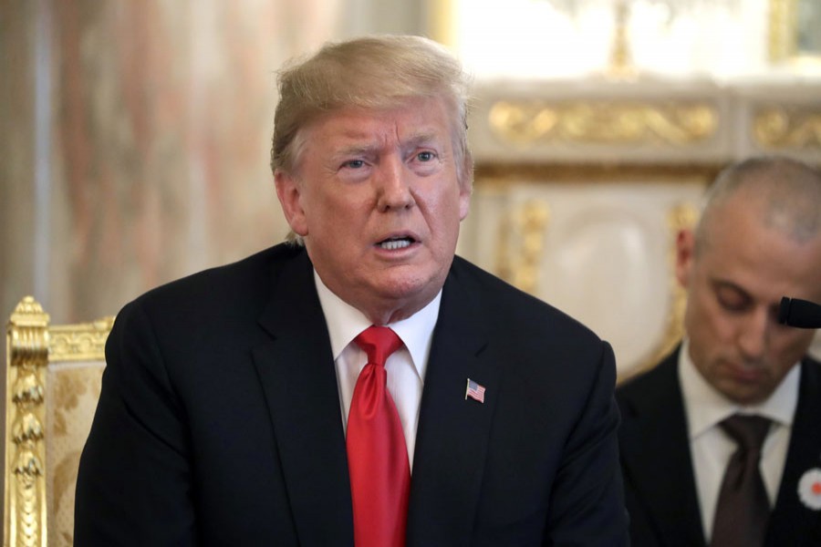 President Donald Trump speaks as he meets with Japanese Prime Minister Shinzo Abe at Akasake Palace, Monday, May 27, 2019, in Tokyo. AP Photo