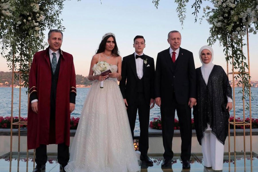 Turkey's President Recep Tayyip Erdogan attended the ceremony over the Bosporus in Istanbul on Friday - AP