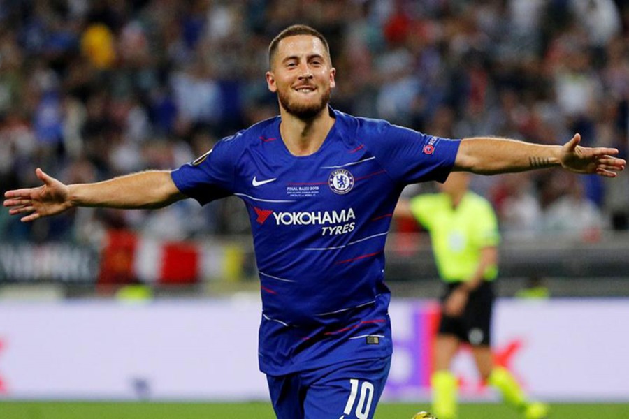 Chelsea's Eden Hazard seen in a cheerful mood during goal celebration in this undated Reuters photo