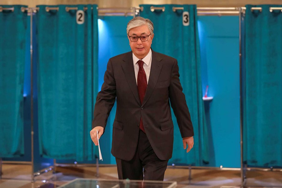 Kassym-Jomart Tokayev, Kazakhstan's interim president and presidential candidate, votes during presidential election in Nur-Sultan, Kazakhstan on June 9, 2019 — Reuters photo