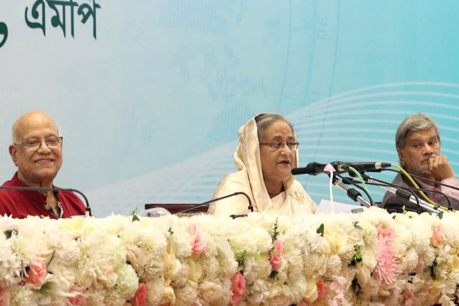 Prime Minister Sheikh Hasina briefs the media about the national budget placed in parliament on Thursday for the 2019-2020 fiscal year. Photo: PID