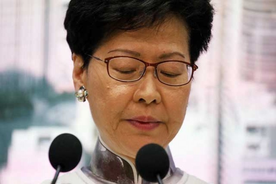 Hong Kong Chief Executive Carrie Lam looks down during a news conference in Hong Kong, China, June 15, 2019. Reuters/Files