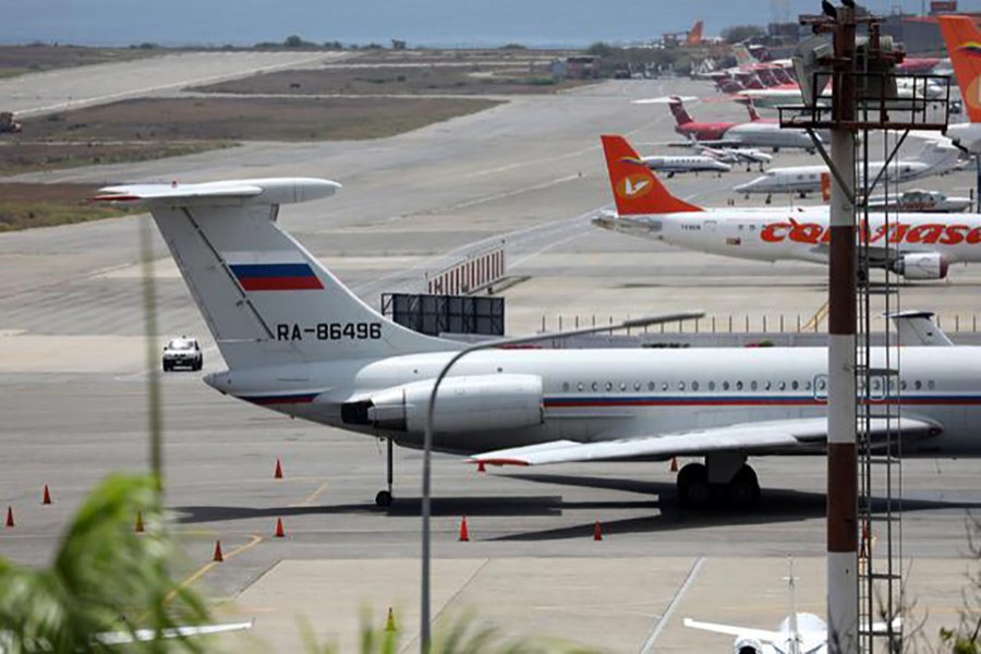 An airplane with the Russian flag is seen at Simon Bolivar International Airport in Caracas, Venezuela on June 24, 2019 — Reuters photo