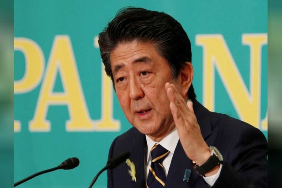 Japan's Prime Minister Shinzo Abe, who is also ruling Liberal Democratic Party leader, speaks at a debate session ahead of July 21 upper house election at the Japan National Press Club in Tokyo, Japan, July 3, 2019. Reuters