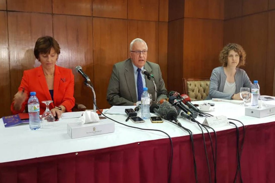 Deputy Prosecutor James Stewart talks to reporters at a press conference in a city hotel on Thursday, July 18, 2019. Photo: UNB