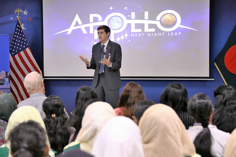 US Ambassador to Bangladesh Earl R Miller addressing a programe at the American Center on Tuesday